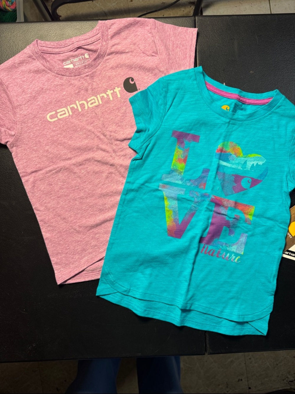 NWT Carhartt Girls Pink Logo Tee & Turquoise LOVE Graphic Tee